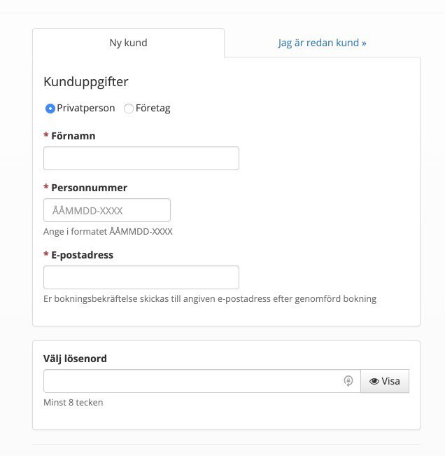 Kundinloggning - Boka tid som ny eller befintlig kund