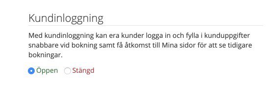 Kundinloggning - Öppna eller stäng kundinloggning med inställning