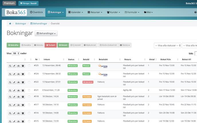 skärmdump bokningar i verktyget 2019